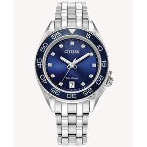 Citizen Carson Eco-Drive Women's Blue/Silver Calendar Watch 35MM FE6160-57L New
